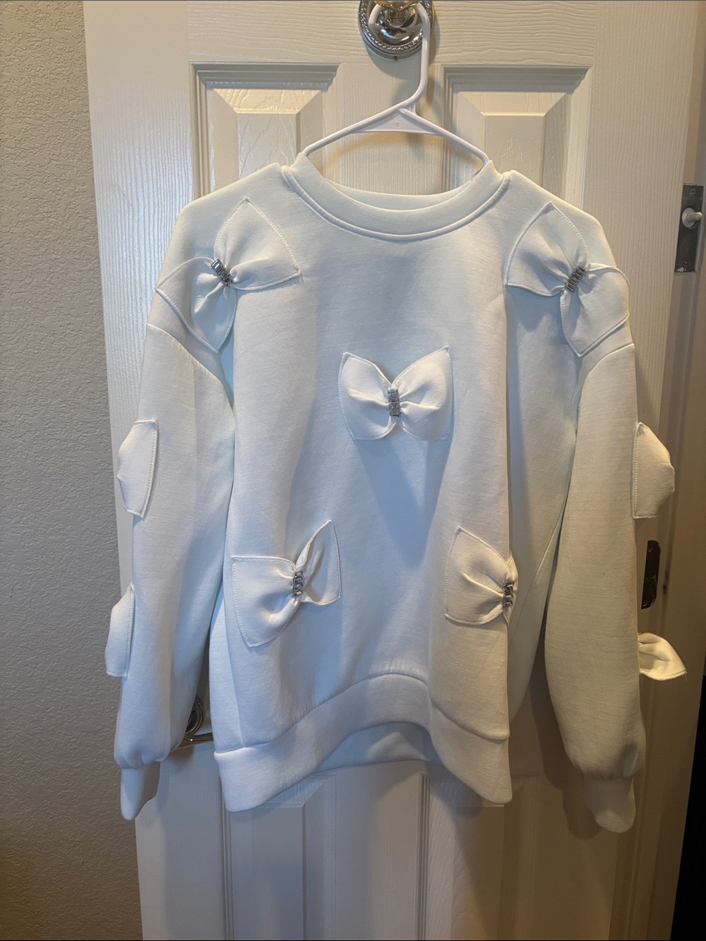 Anthropologie English Factory 3D Bow Rhinestone Sweatshirt White XS